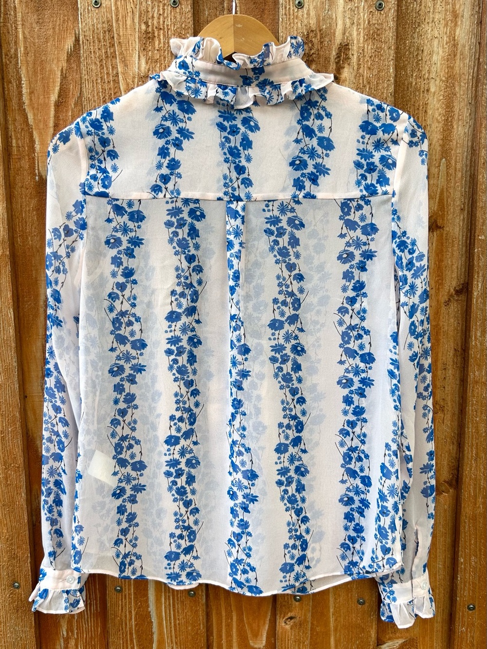 Boden Light Pink Blue Floral Ruffle Buttondown Top Preppy British Style Size 6 - Picture 3 of 7